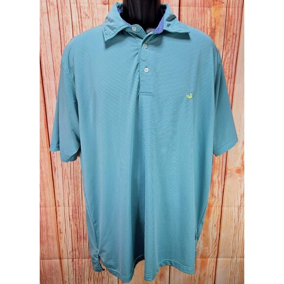 Southern Marsh Mens Aqua Polyester Blend Striped Polo Large - Picture 2 of 8